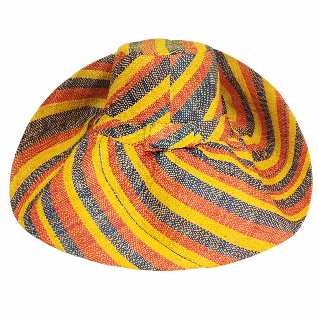 Tiayonna: Authentic Hand Woven Multicolor Madagascar Big Brim Raffia Sun Hat (Rear View)