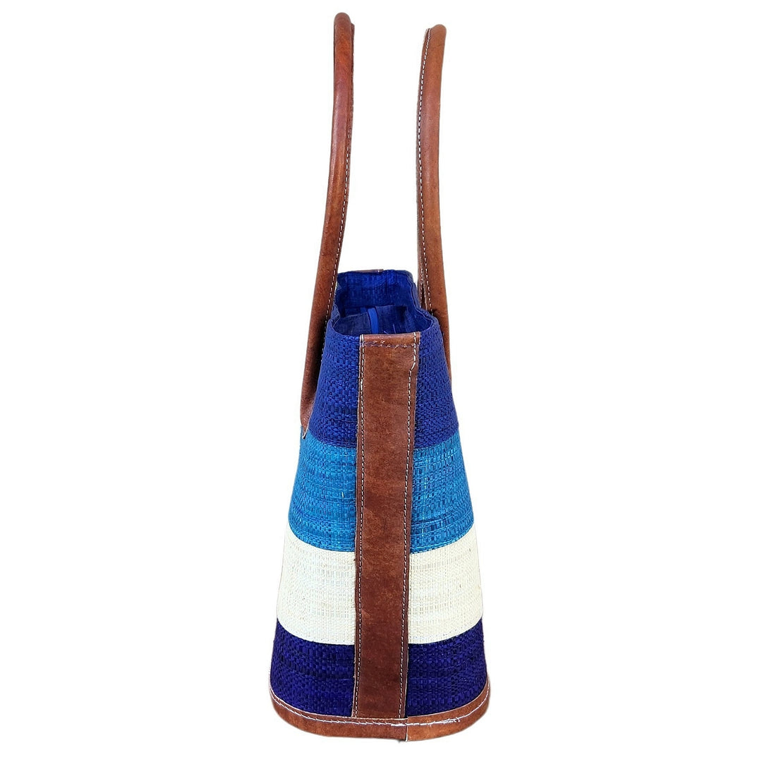 Titi: Hand Woven Madagascar Raffia and Leather Hand Bag Set (Side)
