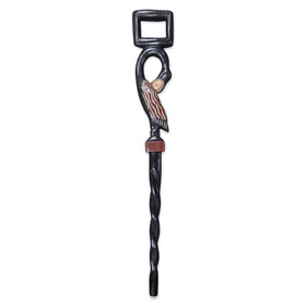 Tracing Roots (Sankofa): Decorative African Wooden Walking Stick (Main) - Decorative walking cane with a black handle and red accent on a white background