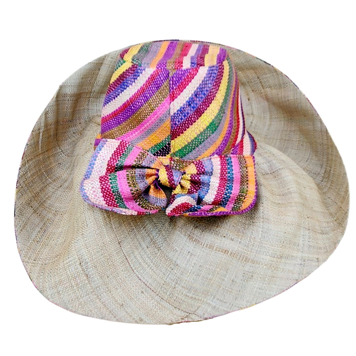 Trinika: Authentic Hand Woven Multicolor Madagascar Big Brim Raffia Sun Hat