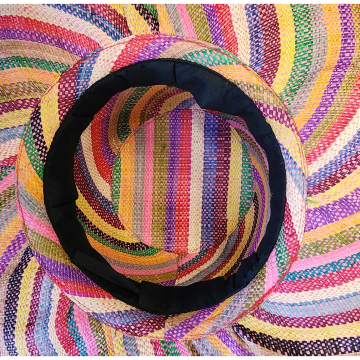 Trinika: Authentic Hand Woven Multicolor Madagascar Big Brim Raffia Sun Hat