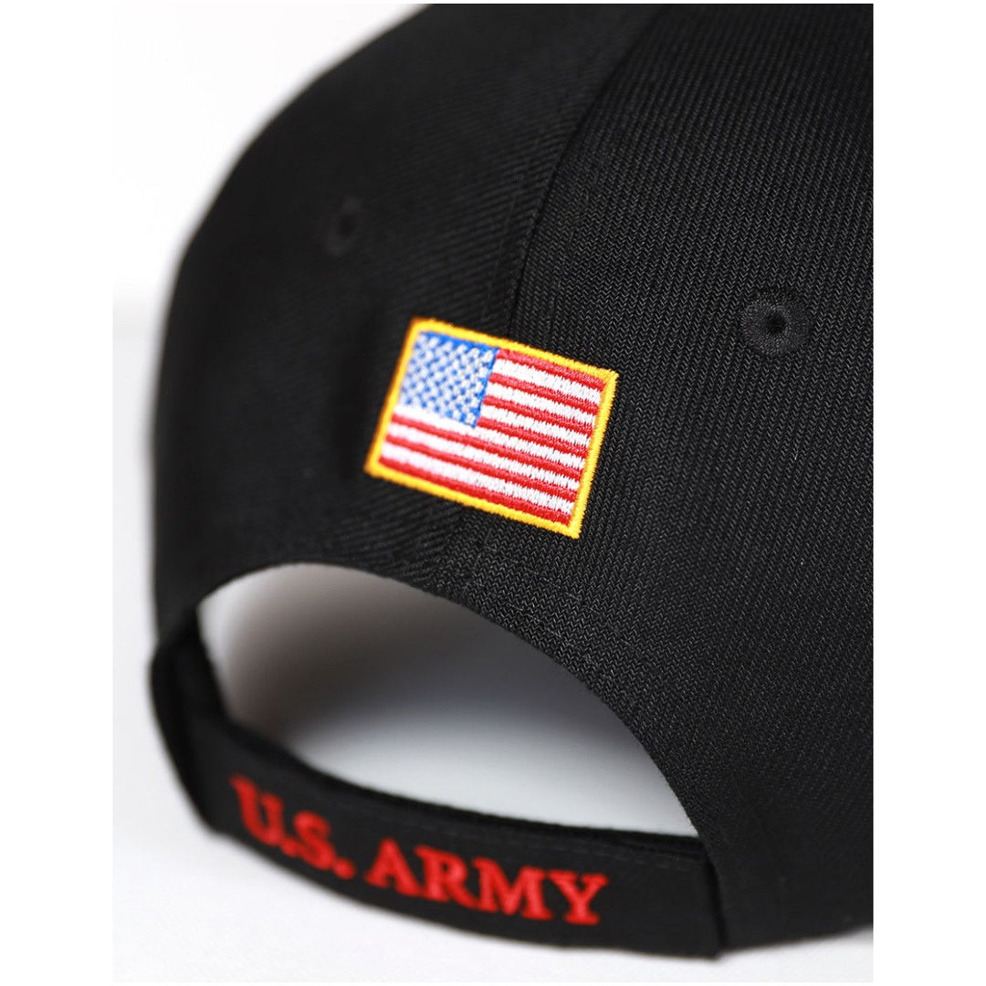 Tuskegee Airmen 99th Fighter Squadron Embroidered Baseball Cap (Rear Detail) - Black U.S. Army cap with American flag patch on a white background