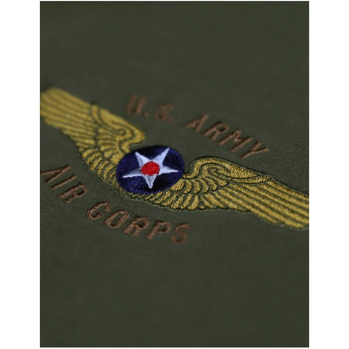 Tuskegee Airmen Squadron Patch Hooded Sweatshirt (Green, Front Detail) - Embroidered U.S. Army Air Corps logo on a green background