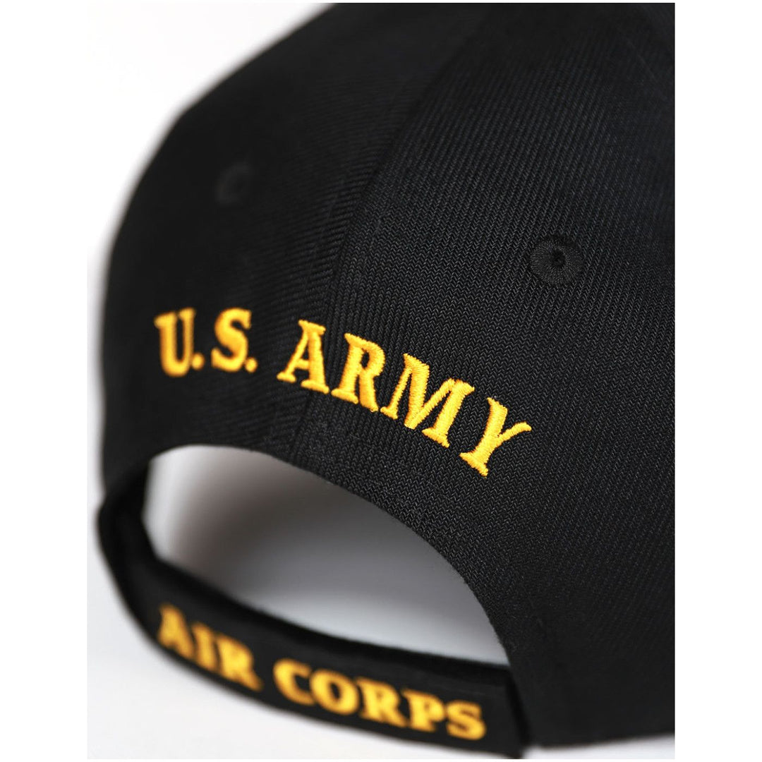Tuskegee Airmen Est. 1941 Embroidered Baseball Cap (Rear Detail) - Black cap with 'U.S. Army Air Corps' embroidered in yellow on a white background