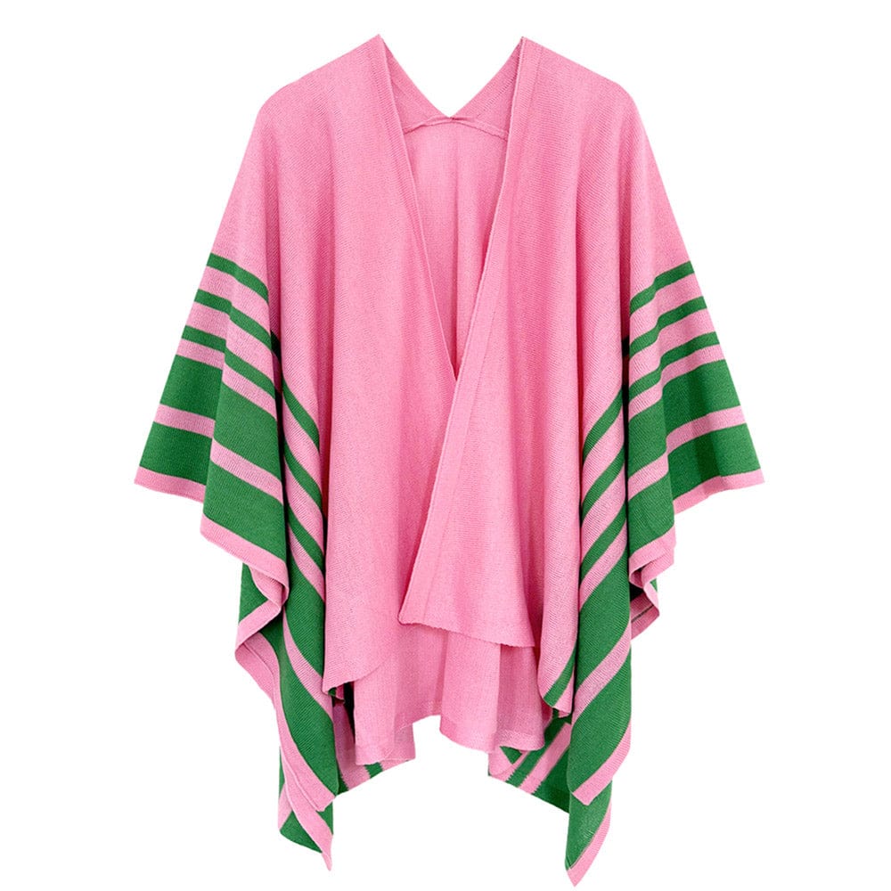 Sorority Two Tone Border Ruana Poncho (Pink and Gree, Alpha Kappa Alpha)