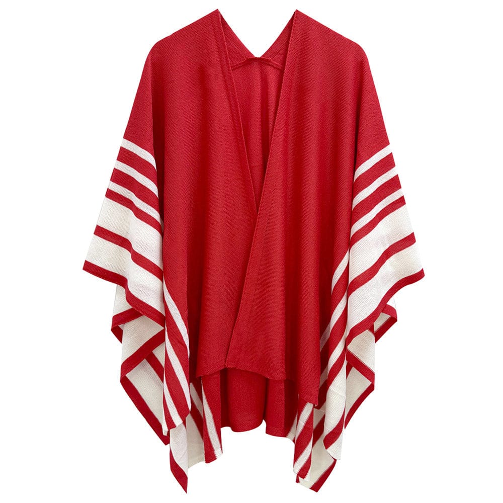 Sorority Two Tone Border Ruana Poncho (Red and White, Delta Sigma Theta)