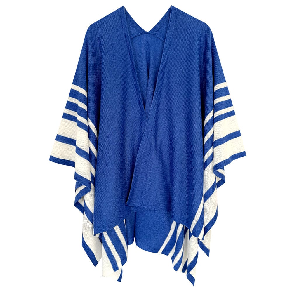 Sorority Two Tone Border Ruana Poncho (Blue and White, Zeta Phi Beta)