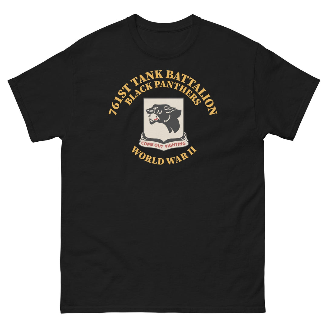 761st Tank Battalion Black Panthers t-shirt with unit emblem and WWII motto (flat mockup)