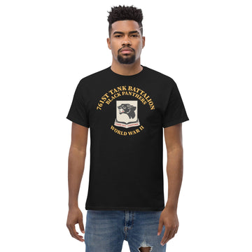 761st Tank Battalion Black Panthers t-shirt with unit emblem and WWII motto (lifestyle main)