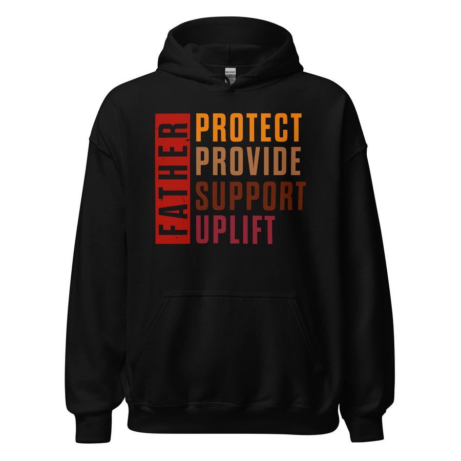 Fatherhood Virtues Unisex Hooded Sweatshirt (Black, Front)