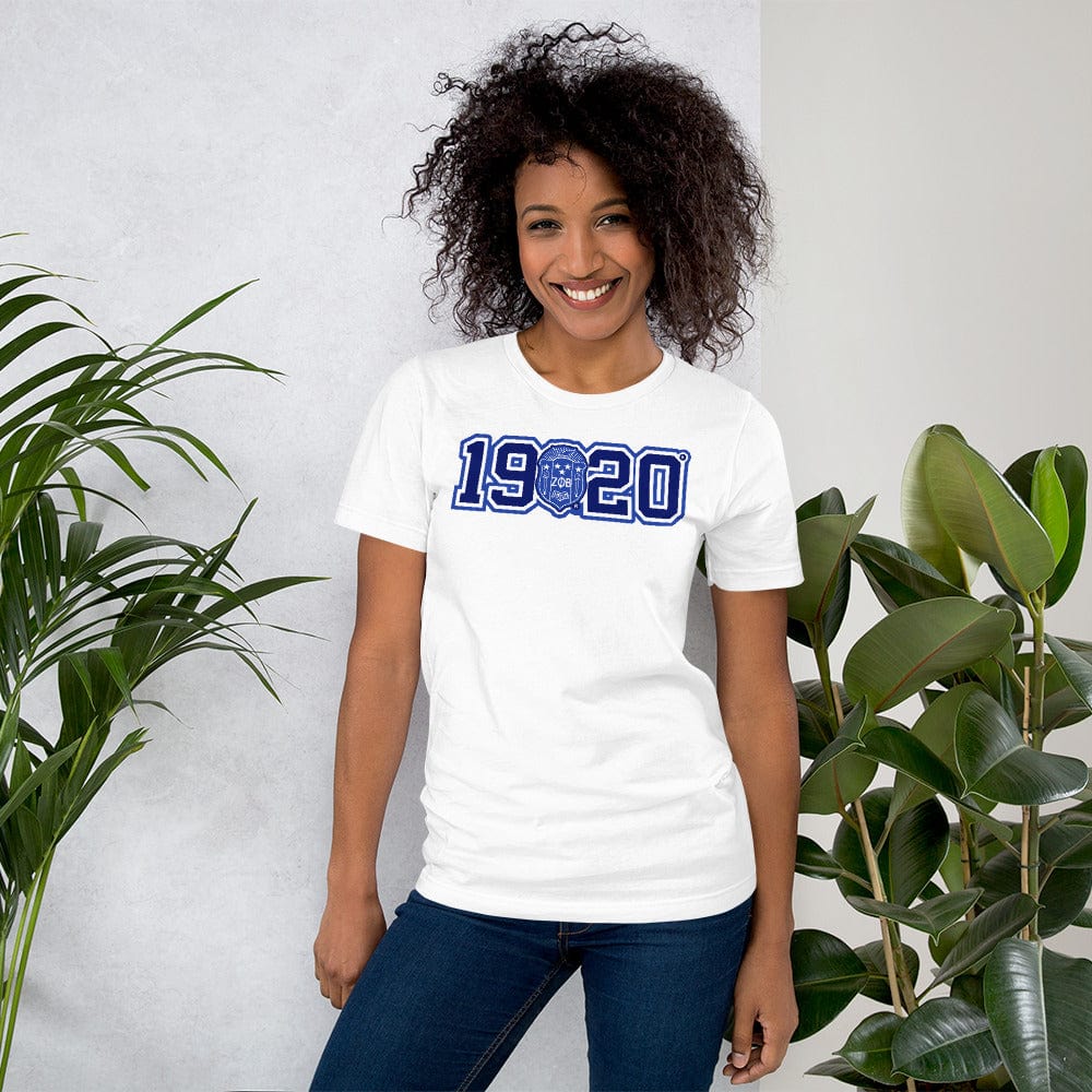 Zeta Phi Beta 1920 Crest Short Sleeve Unisex T-Shirt (White)