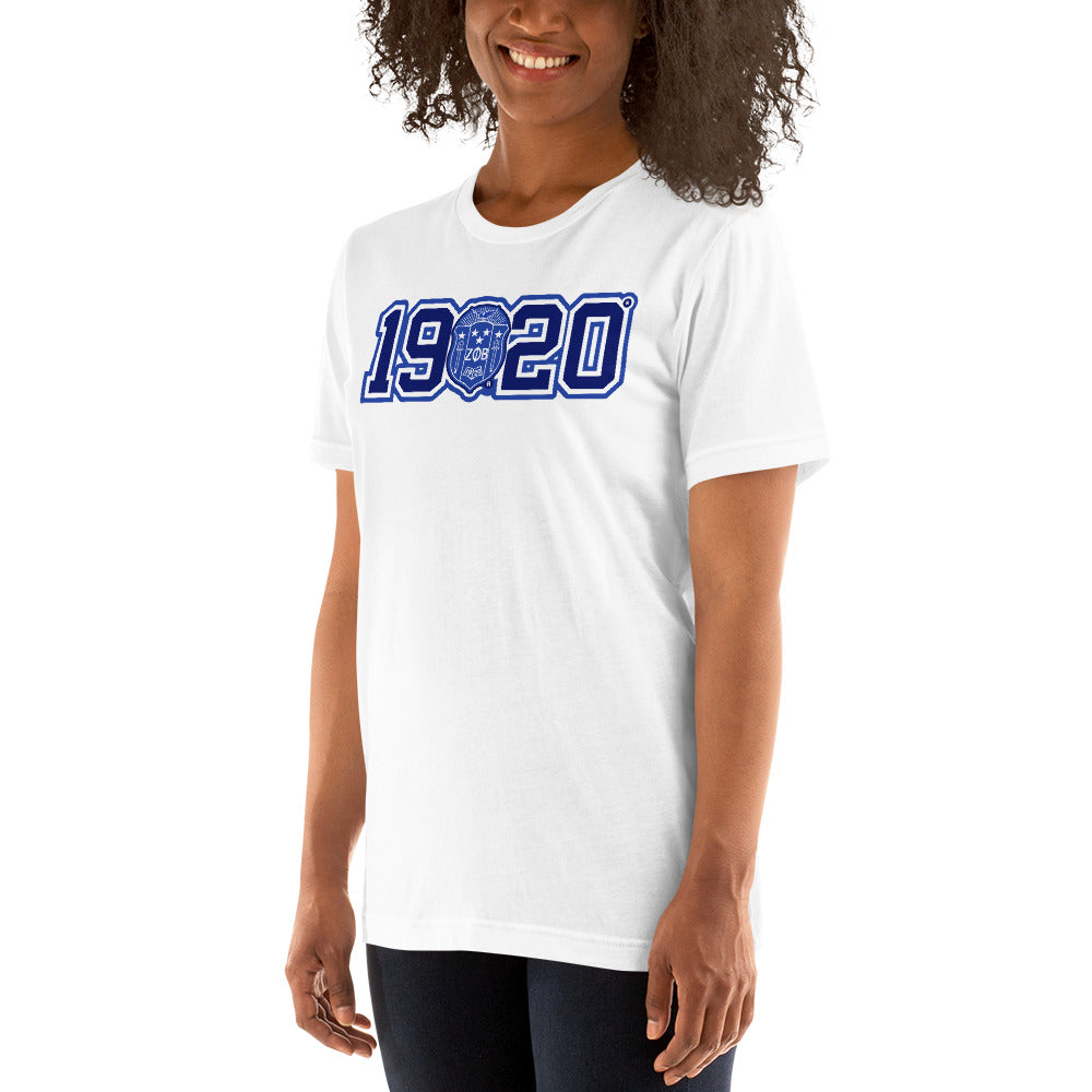 Zeta Phi Beta 1920 Crest Short Sleeve Unisex T-Shirt (White)