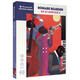 Up at Mintons by Romare Bearden | African American Jigsaw Puzzle (Main) - Pomegranate Artpiece Puzzle box featuring an illustration of musicians with a colorful design.