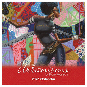 Urbanisms by Frank Morrison: 2026 African American Wall Calendar (Front) - 2026 calendar cover featuring an illustration of a woman with a colorful abstract background, titled 'Urbanisms by Frank Morrison'.