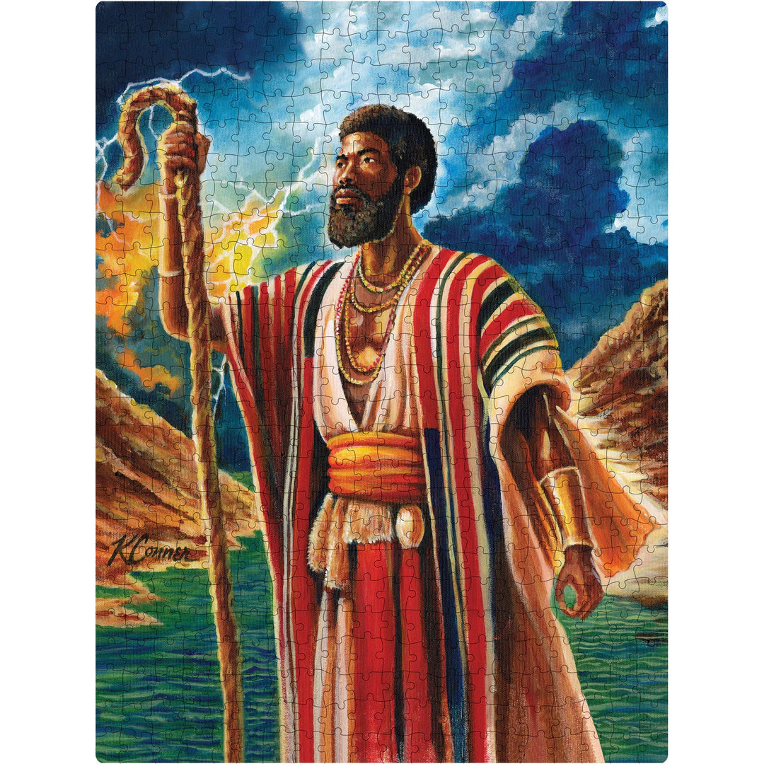 Walking by Faith (Moses) Jigsaw Puzzle by Keith Conner (Mock Up) - JJigsaw puzzle with a religious figure holding a staff against a scenic background