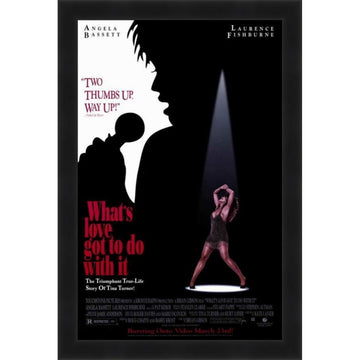 What's Love Got to Do With It Movie Poster (Black Frame) - Movie poster with silhouette of a woman and text on a black background