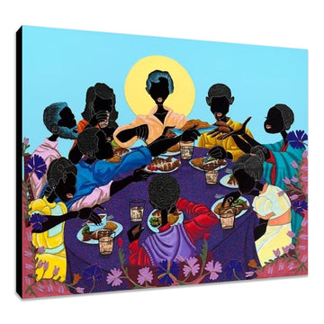 When We Gather by Leroy Campbell:  family gathered at the table for dinner (Stretched Canvas)