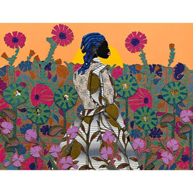 Where Rice Once Grew Leroy Campbell:  Black woman vibrant floral Gullah art