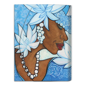 Winter Stylus Purse Pal by Pamela Hills (Main) - Notebook cover with artistic design of a woman's face surrounded by flowers on a blue background