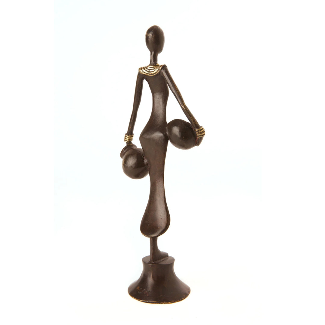 Woman with Calabash Bowl: Burkina Faso Bronze Sculpture (Rear)