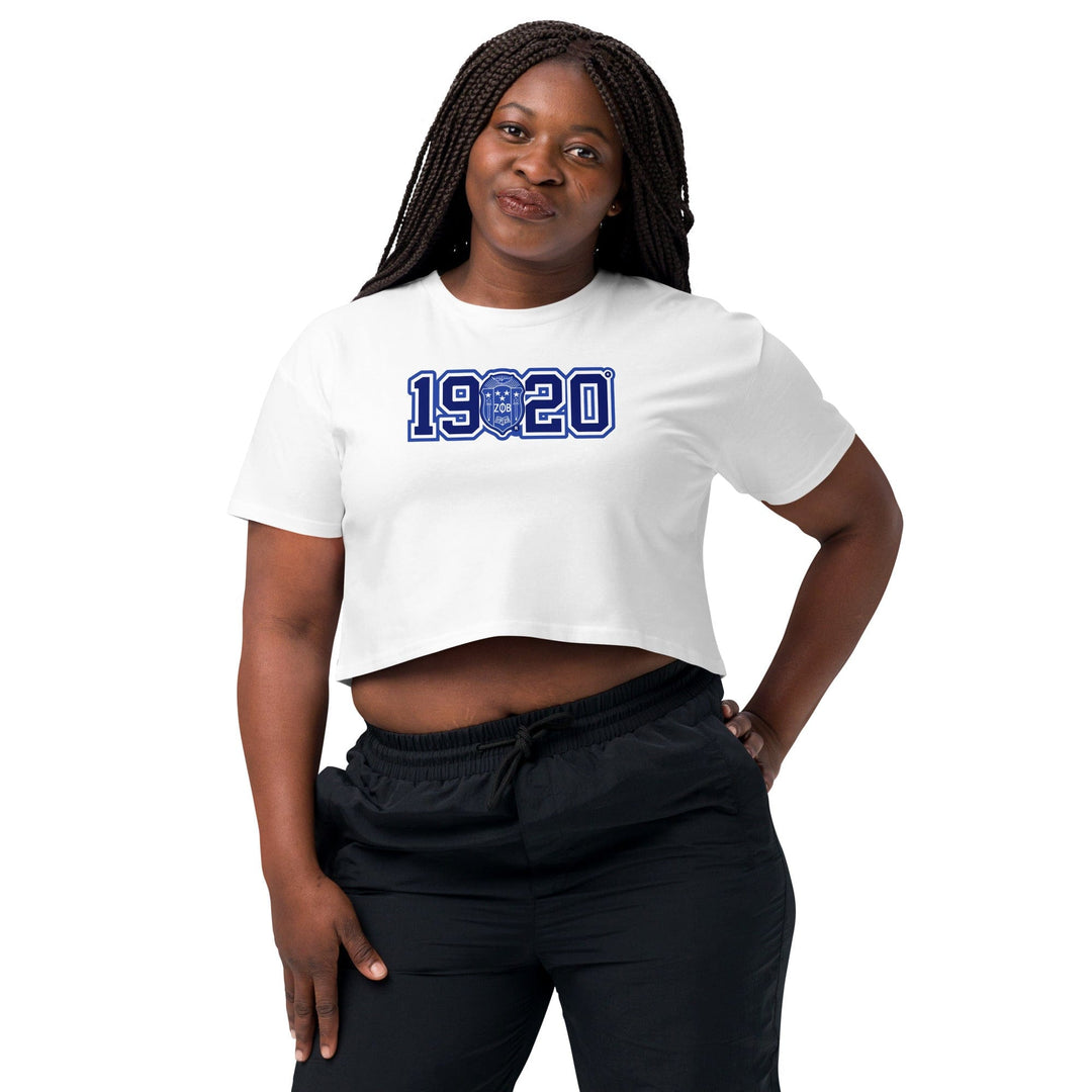 Zeta Phi Beta 1920 Crest Crop Top T-Shirt-T-Shirt-Divine Nine Depot-Athletic Heather-XS-The Black Art Depot