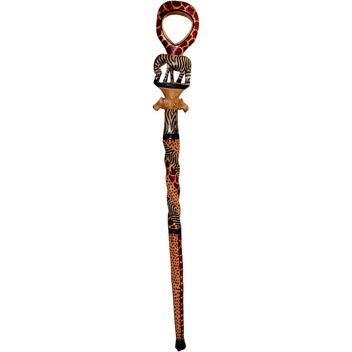 Authentic African Hand Made Wood Zebra and Lion Decorative Walking Stick/Cane