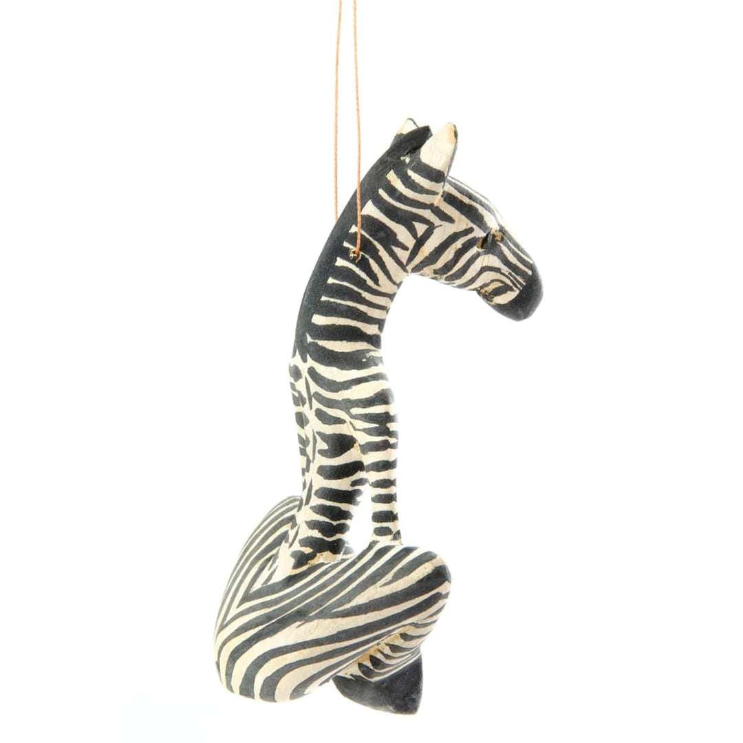 Zebra Yogi: Jacaranda Wood African Christmas Ornament (Rear)