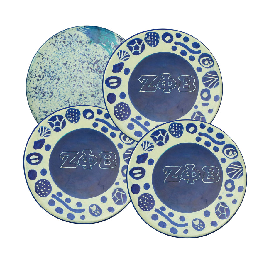 Authentic African Hand Carved Zeta Phi Beta Blue and White Soapstone Coasters (Set of 4)