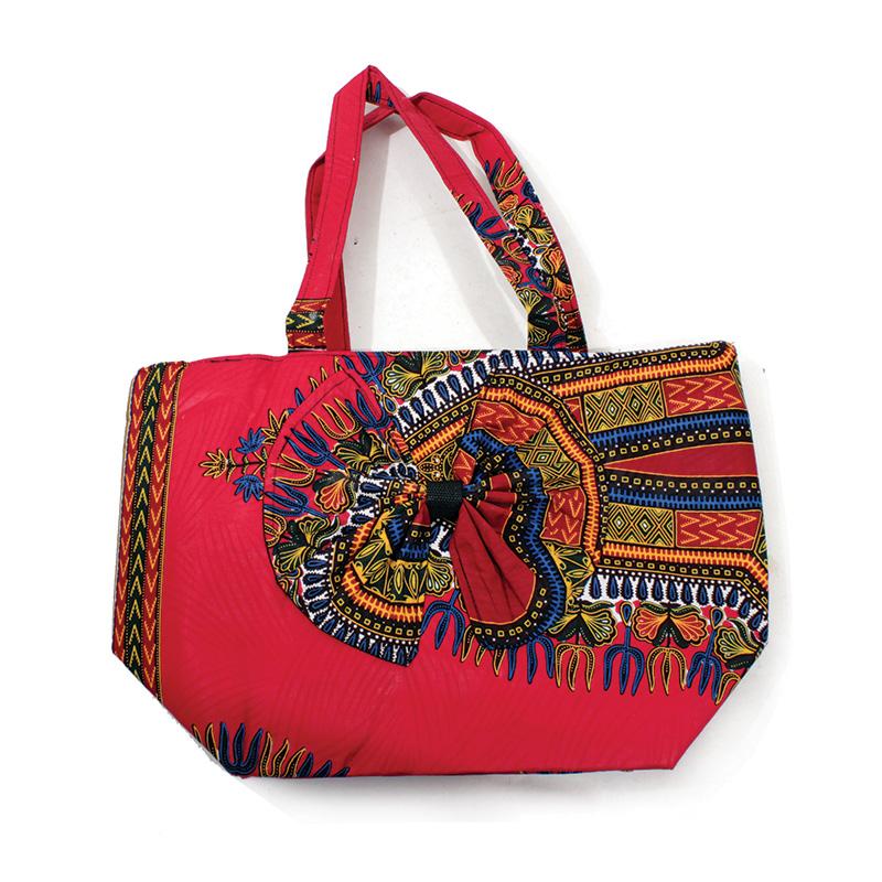 7 of 8: Hand Made Ghanian Kente Print Tote Bag (Bright Red)
