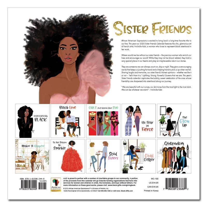 Sister Friends by Nicholle Kobi: African American 2020 Calendar (Back)