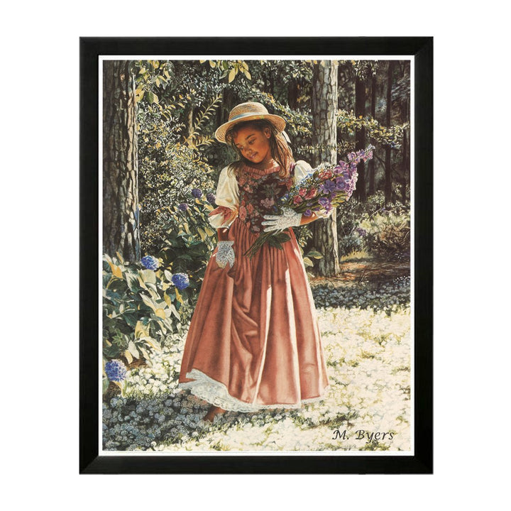 Girl Carrying Flowers by Melinda Byers (Black Frame)