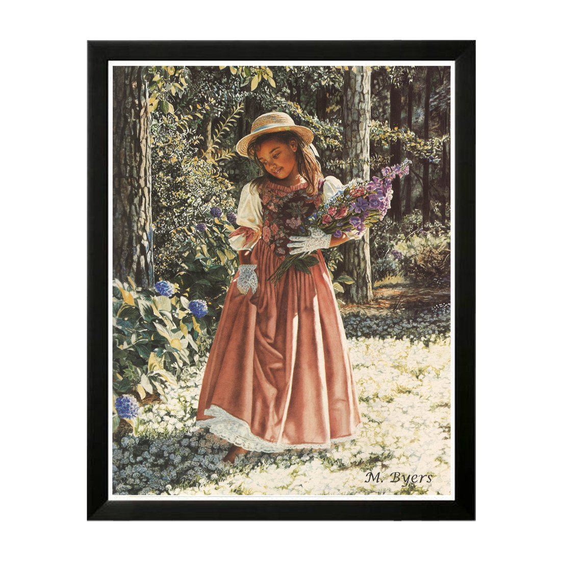 3 of 4: Girl Carrying Flowers by Melinda Byers (Black Frame)