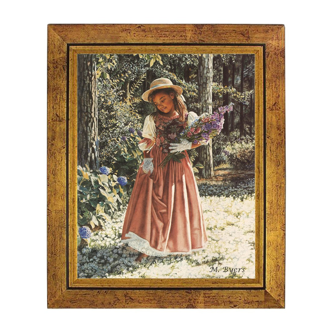 Girl Carrying Flowers by Melinda Byers (Gold Frame)
