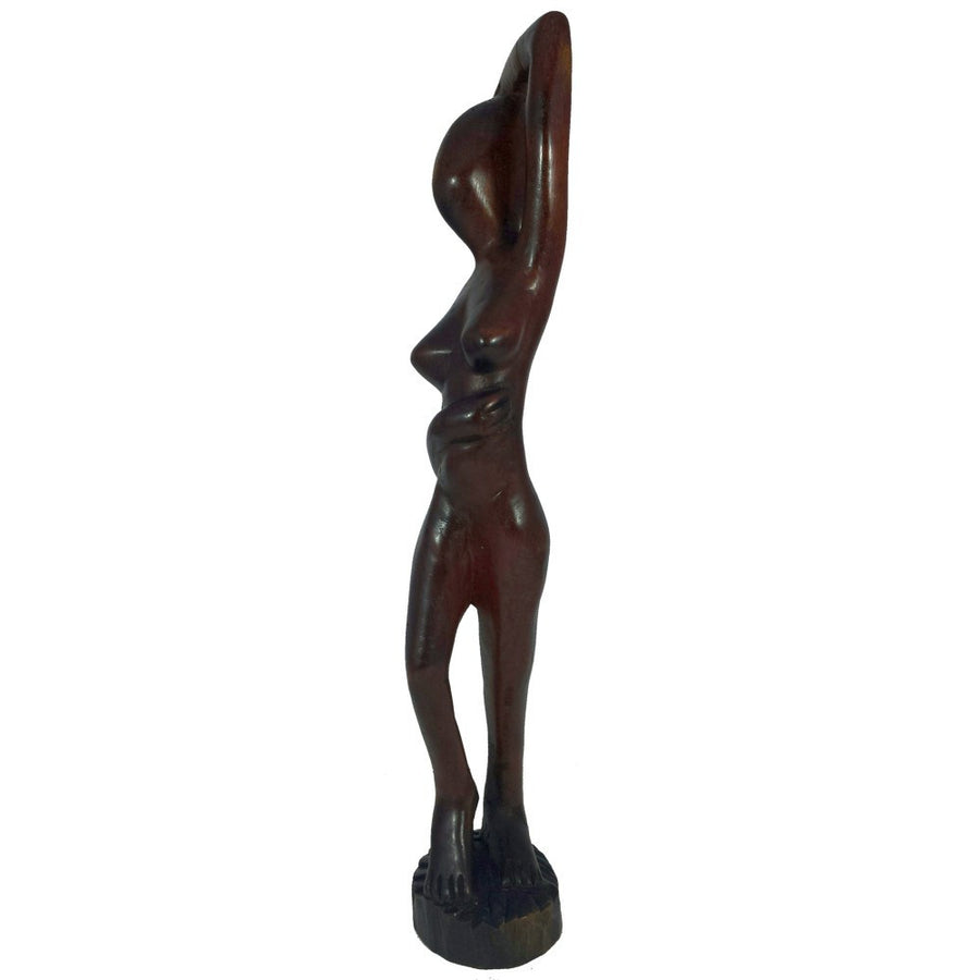 Hand Made Sierra Leonean Mahogany Wood African Woman Posing (Front) 