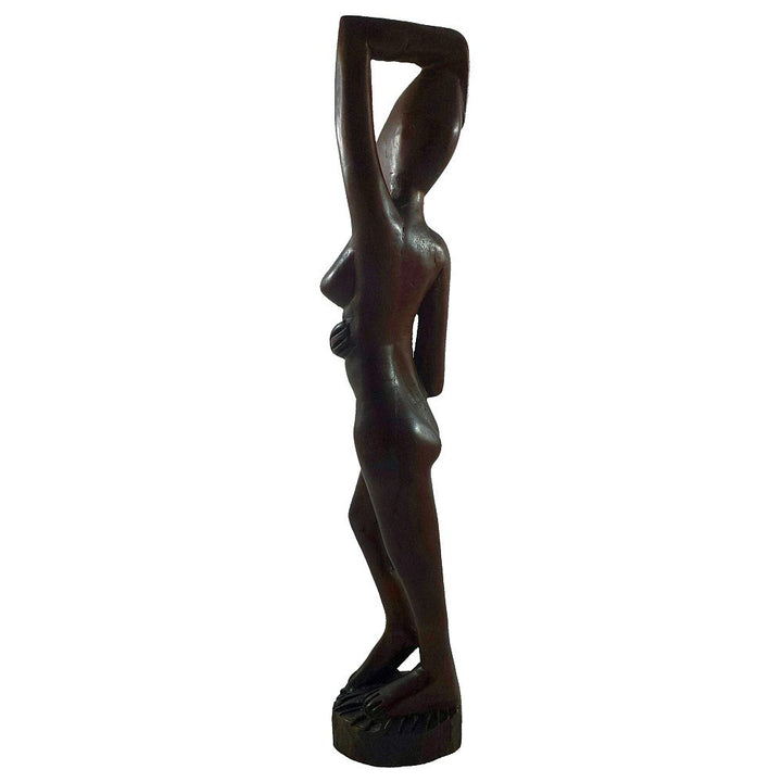 Hand Made Sierra Leonean Mahogany Wood African Woman Posing (Side-Left) 
