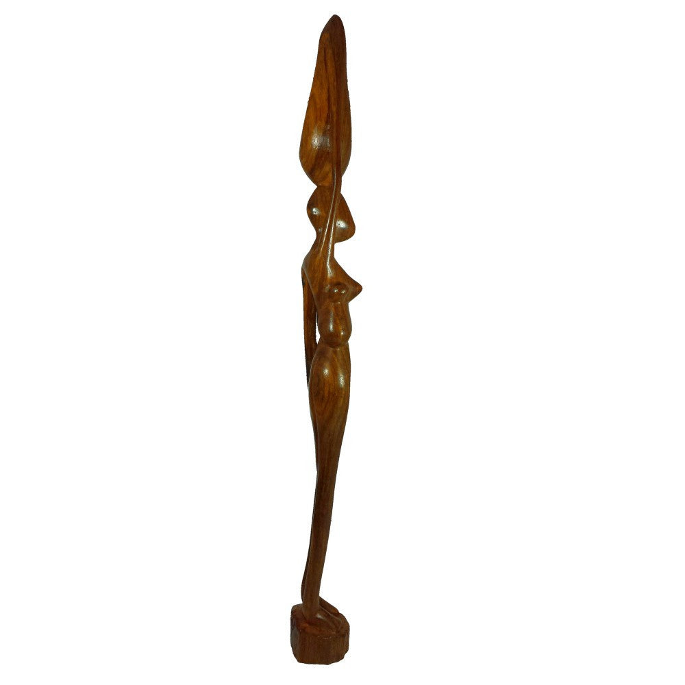 African Waterbearer with Child Sculpture: Hand Made Sierra Leonean Wood Carving (Side)