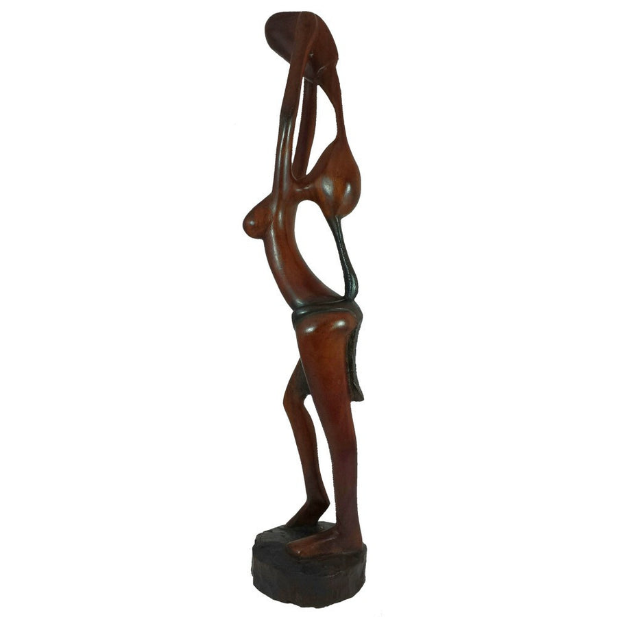 Waterbearer: Hand Made Sierra Leonean Mahogany Wood Sculpture (Side)