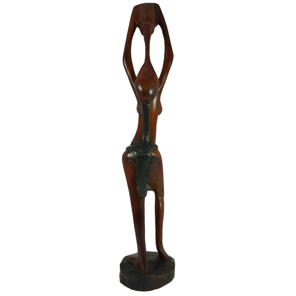 4 of 4: Waterbearer: Hand Made Sierra Leonean Mahogany Wood Sculpture (Rear)