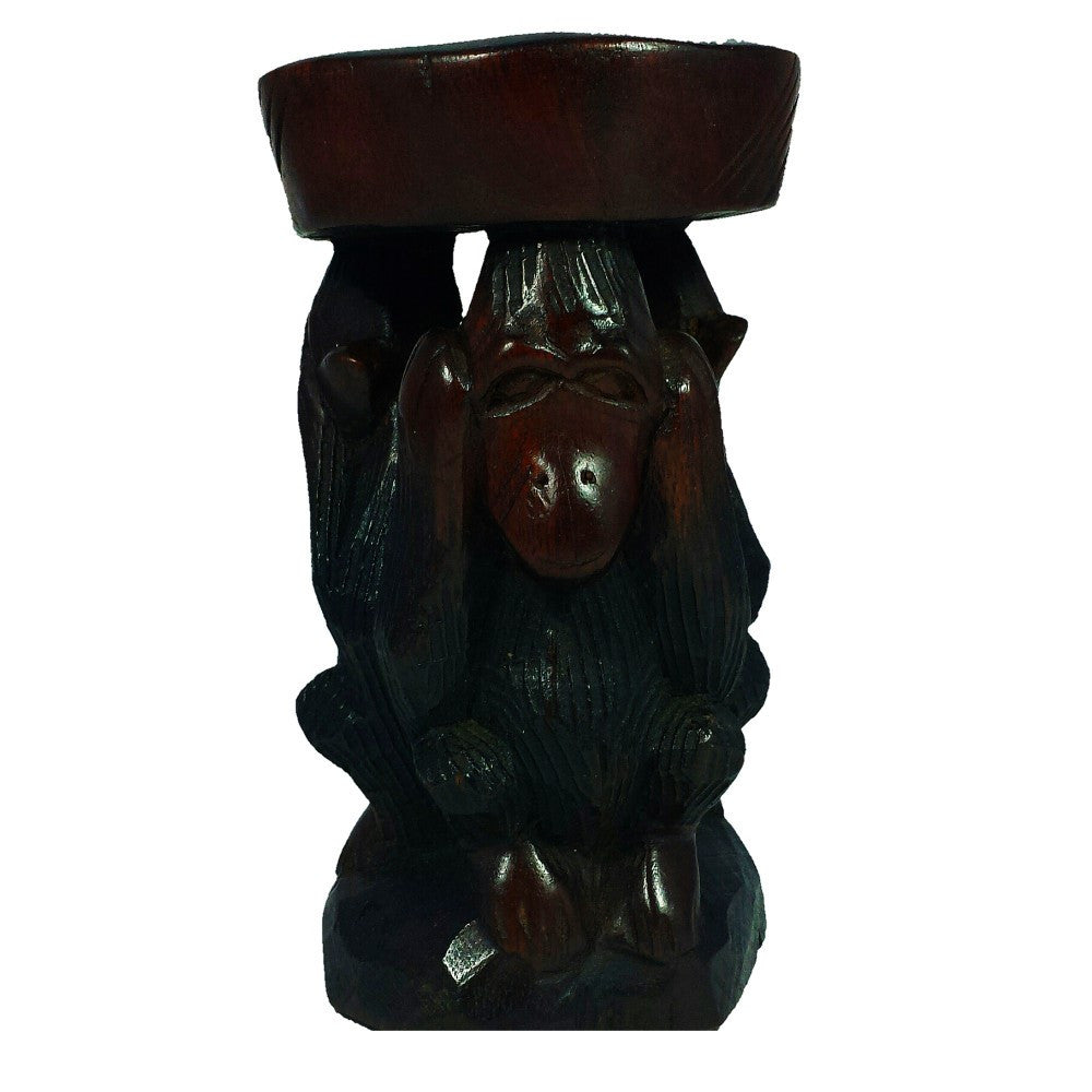 1 of 4: Hear No Evil, See No Evil, Speak No Evil Ash Tray: Hand Made Sierra Leonean Mahagony Wood Sculpture