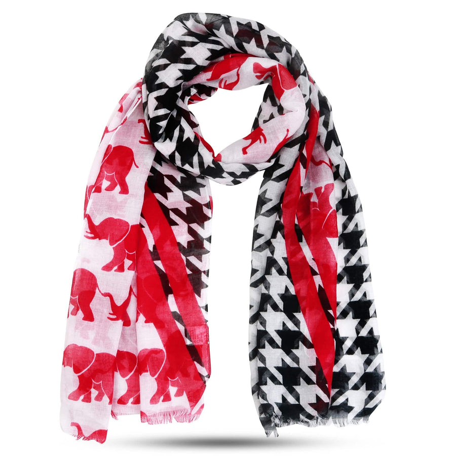 Lightweight Houndstooth and Crimson Elephant Long Scarf