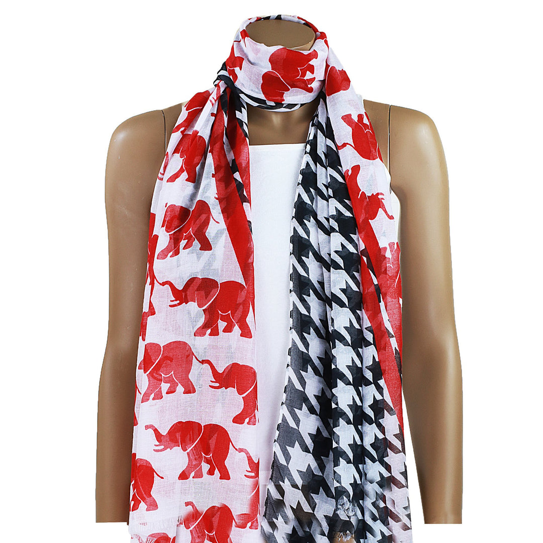 Lightweight Houndstooth and Crimson Elephant Long Scarf