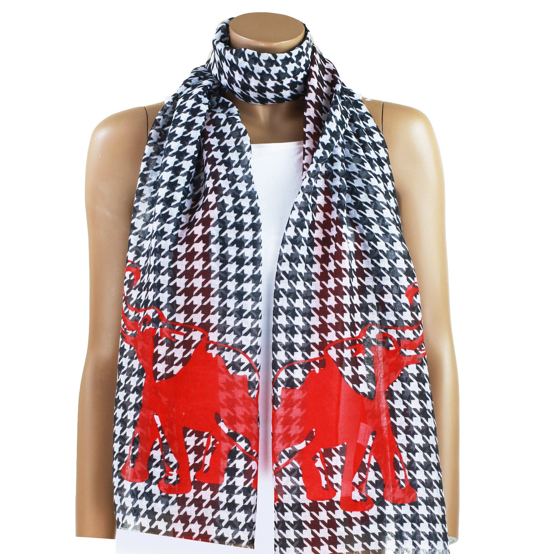 Lightweight Houndstooth and Crimson Elephant Long Scarf by The Elephant Boutique