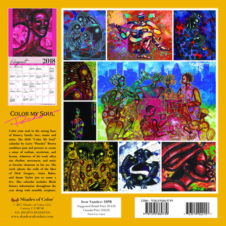 Color My Soul: The Art of Larry "Poncho" Brown (2018 African-American Wall Calendar) - Back Cover