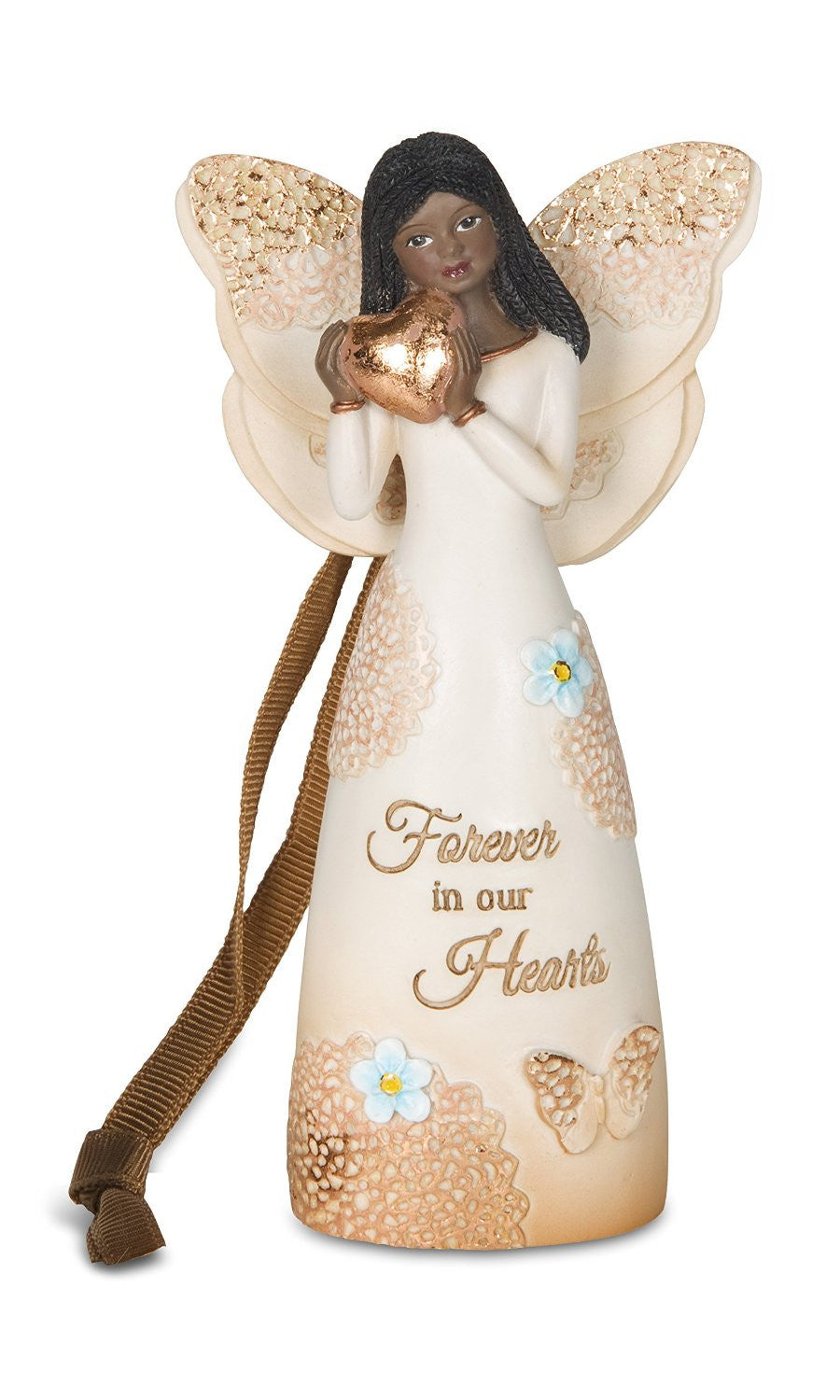 African American Memorial Angel Ornament with Heart: Light Your Way Memorial Collection by Pavilion Gifts