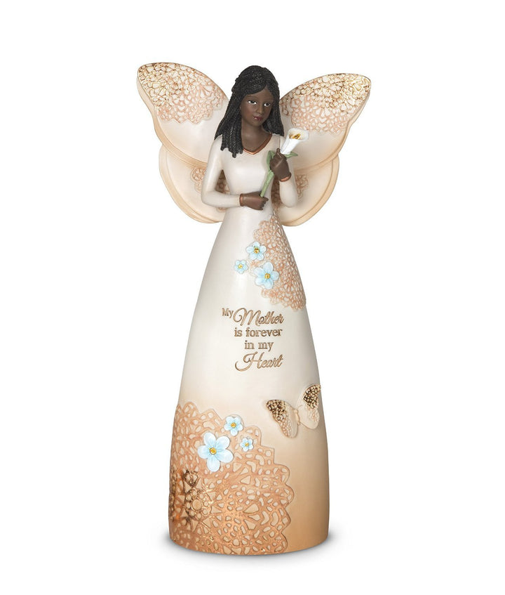 African American Mother Angel Figurine with Lilly: Light Your Way Memorial Collection by Pavilion Gifts