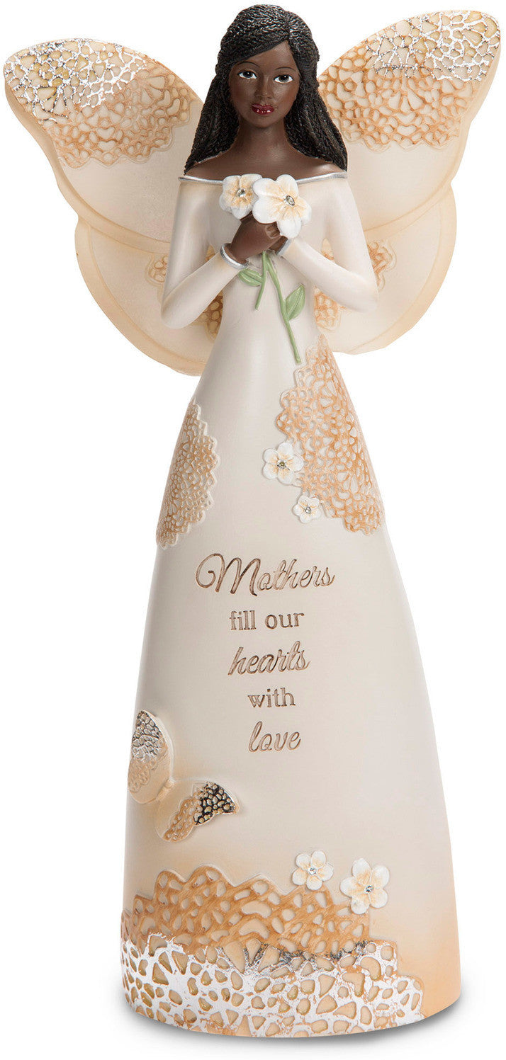 3 of 4: African American Mother Angel Figurine with Flowers (Light Your Way Collection)