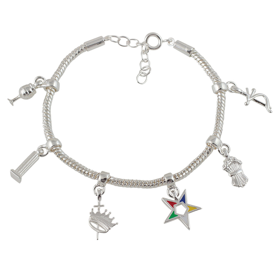 Order of the Eastern Star Silver Toned Adjustable Heroine Emblem Charm Bracelet