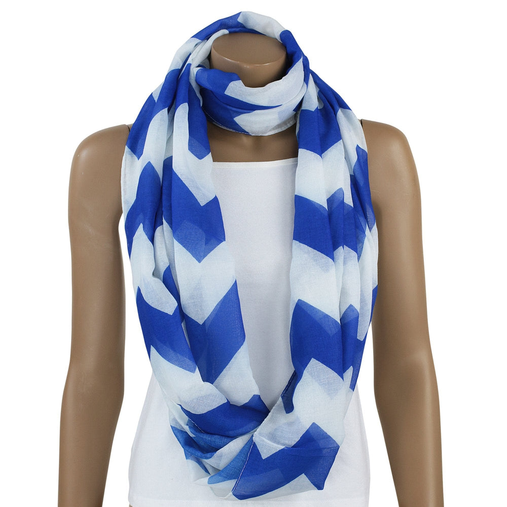 Zeta Phi Beta Inspired Royal Blue and White Chevron Infinity Scarf