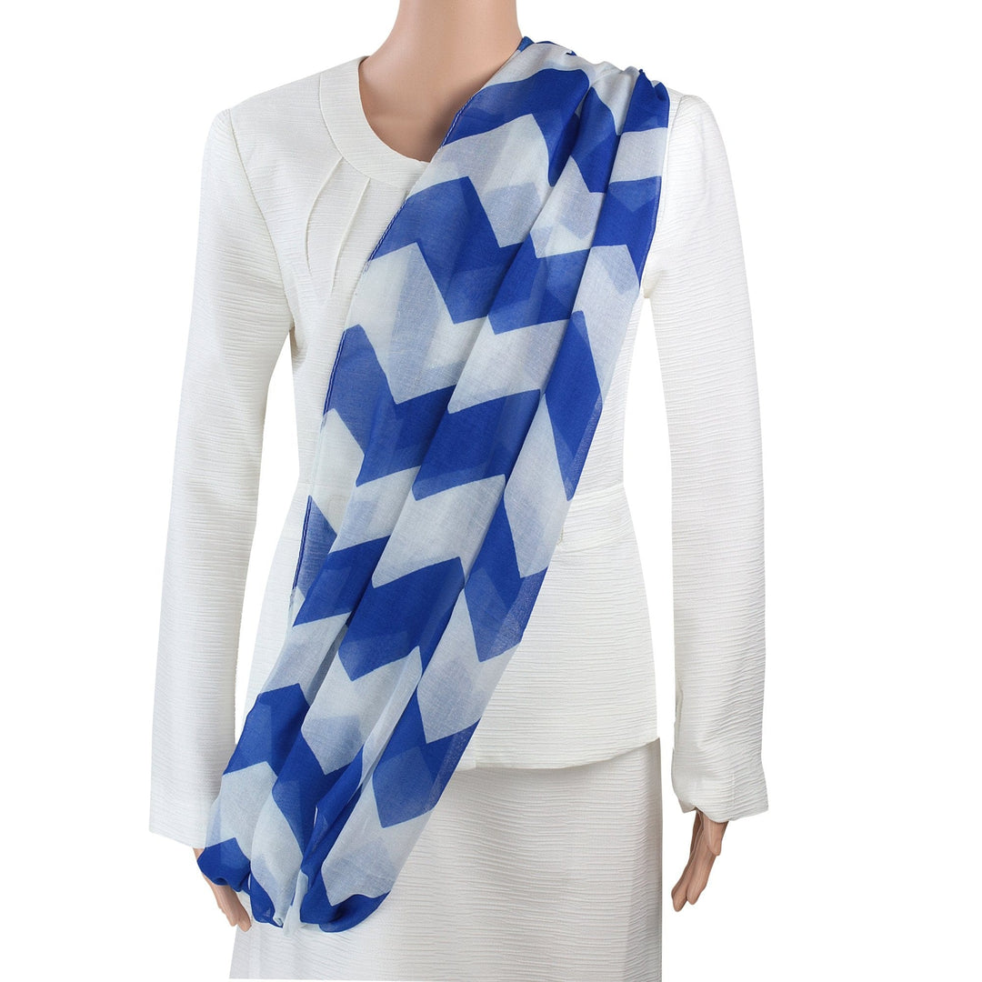 Zeta Phi Beta Inspired Royal Blue and White Chevron Infinity Scarf