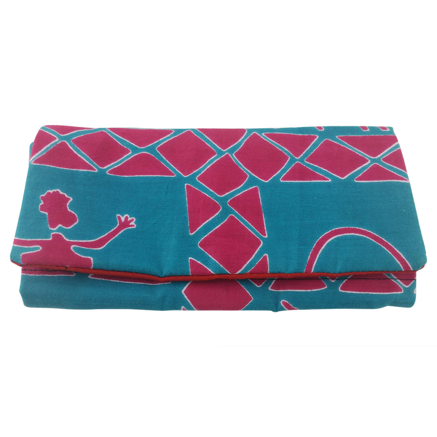 Kitenge Womens Wallet-Wallet-Harkiss Designs-8x4.35 inches-Teal and Pink-The Black Art Depot